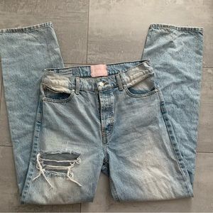 High Rise Straight Leg Distressed Revice Denim Jeans
